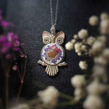 Pendentif Hibou - Cœur fleurissant